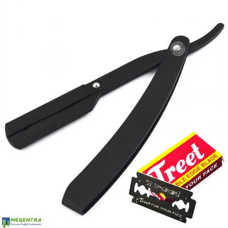 Black Barber Straight Shaving Razor (Silver Screw)