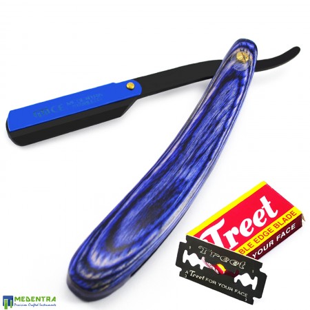Blue Barber Shaving Razor (Wooden handle)