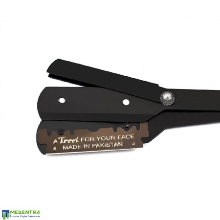 Black Barber Straight Shaving Razor (Silver Screw)