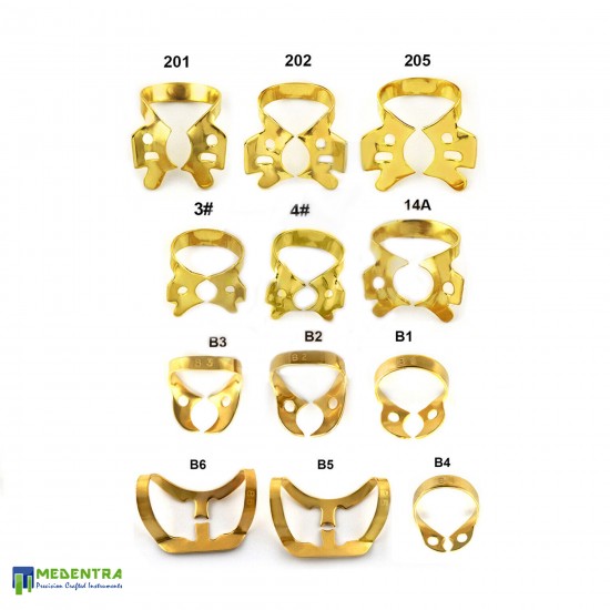 Dental Rubber Dam Brinker Winged Wingless Clamps Gold Coated